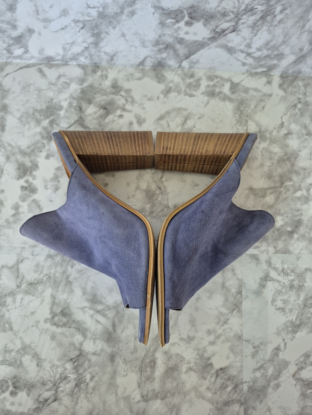 Fabianelli Italy Blue Suede Peep Toe Heeled Mules 7.5 - Picture 5 of 11
